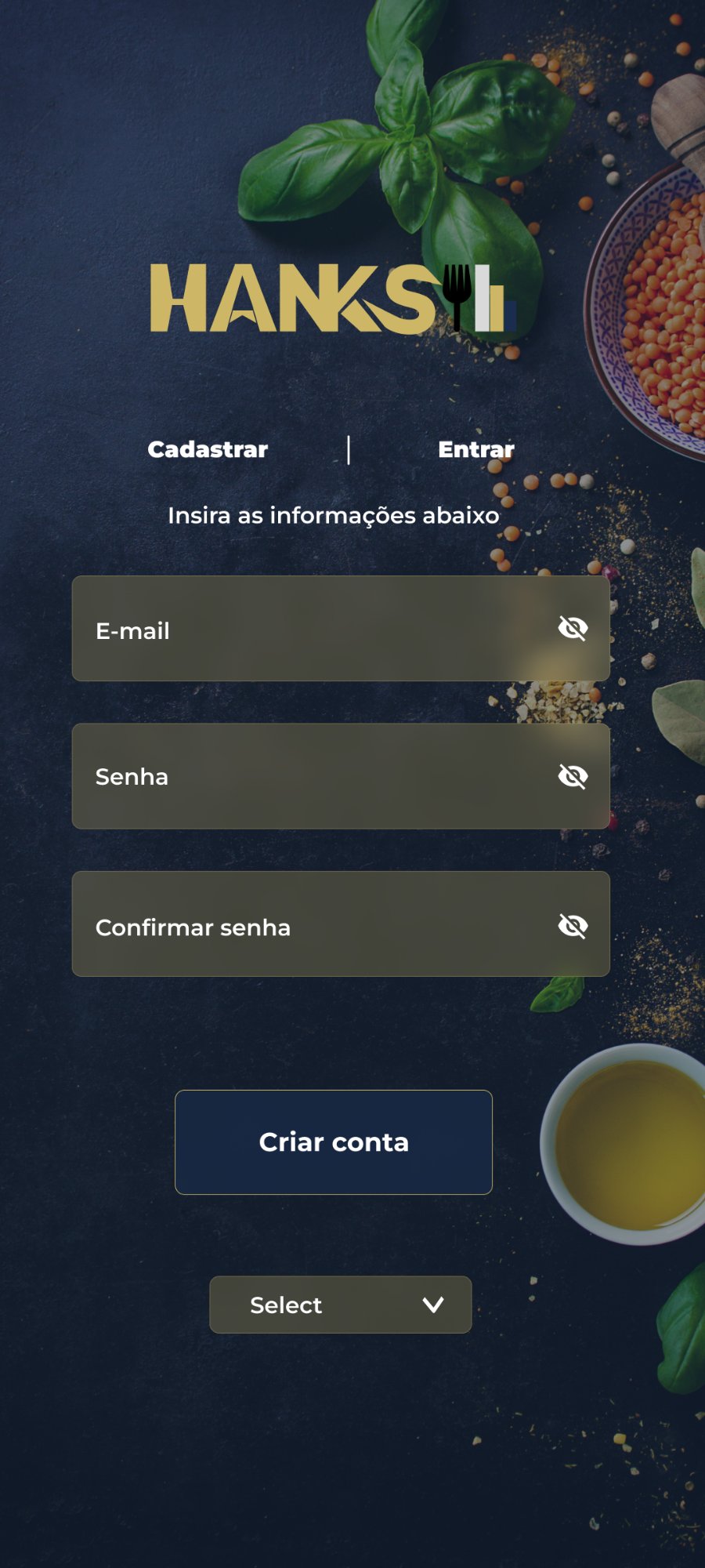 Tela de autenticação Hanks