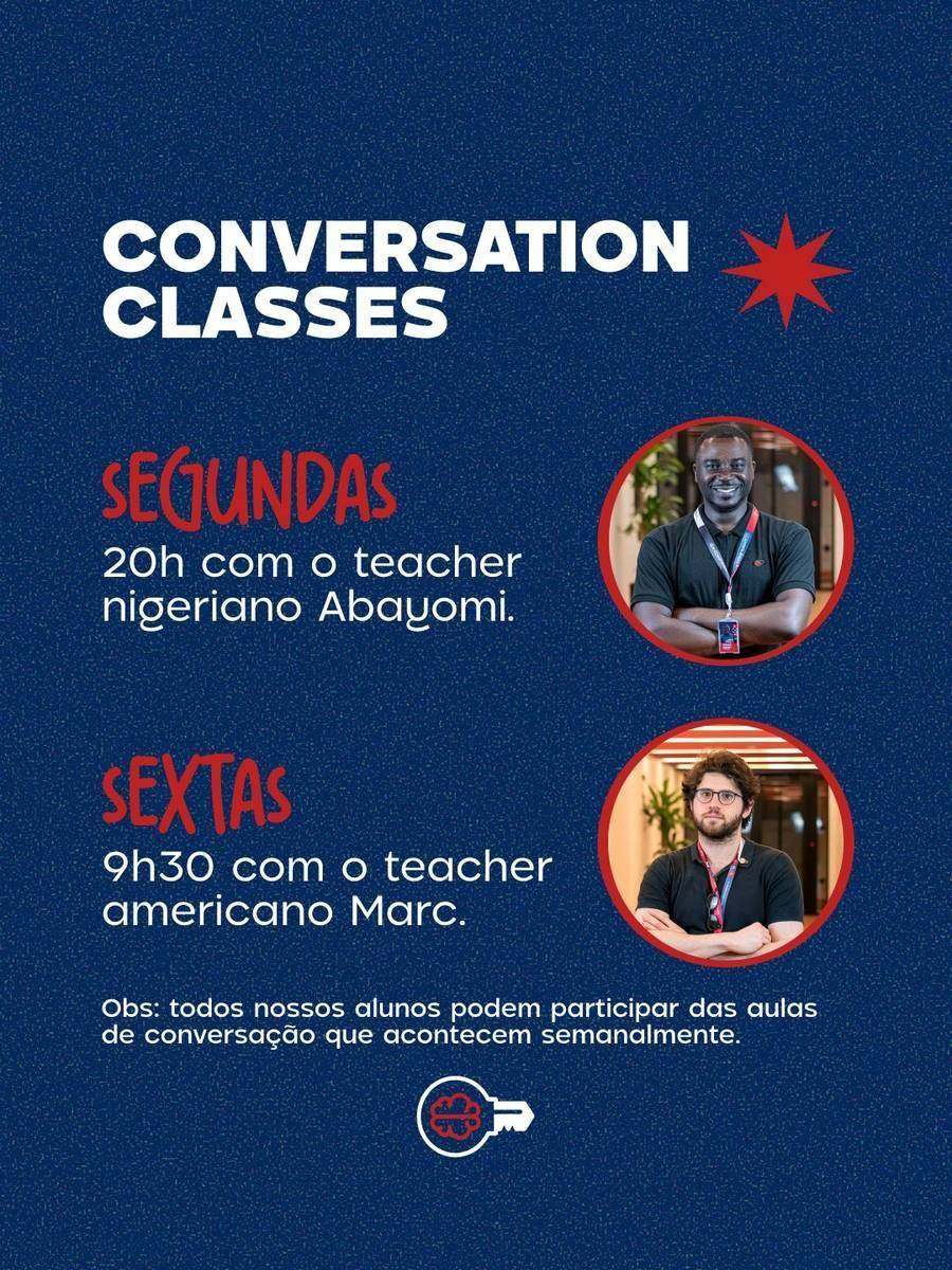 Conversation Classes — teachers nativos e internacionais · Segundas e Sextas