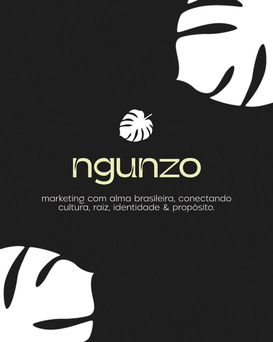 Logo Ngunzo — fundo preto com monstera decorativa