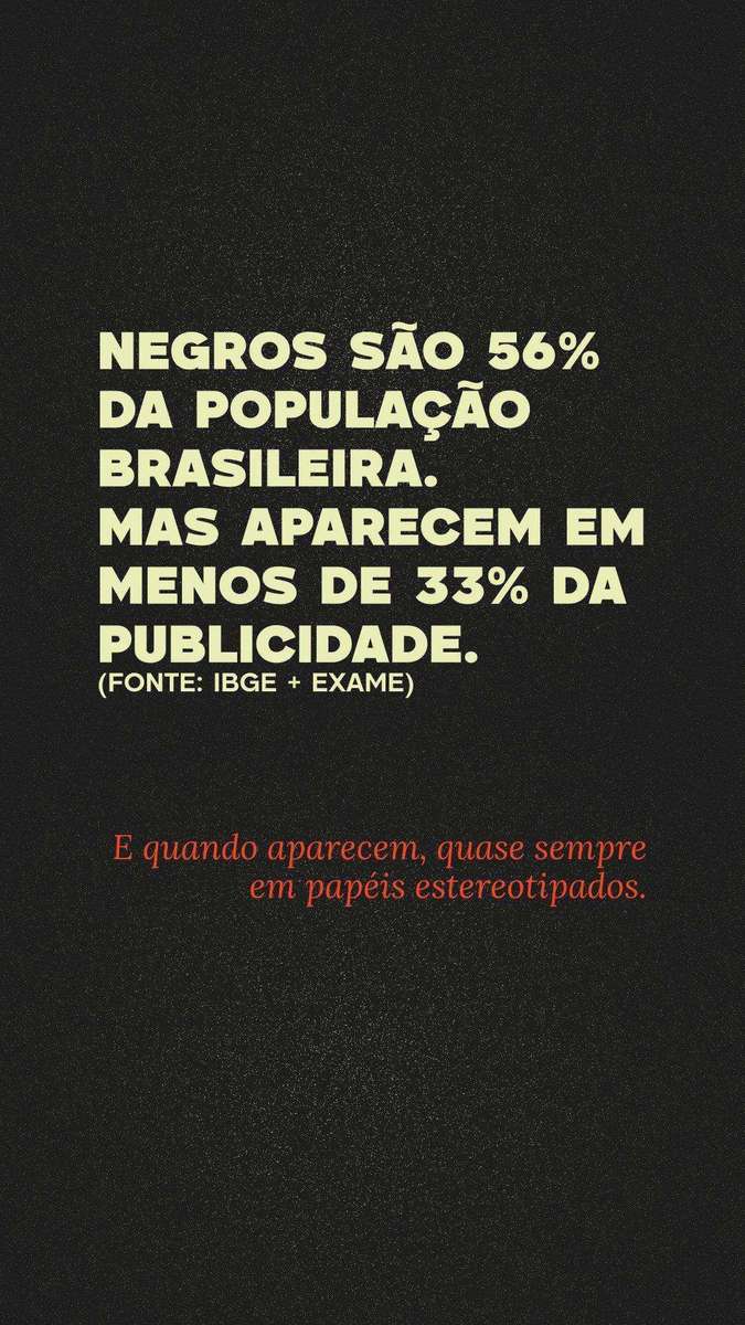 Negros são 56% da população. Aparecem em menos de 33% da publicidade.